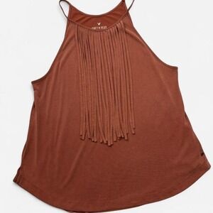 American Eagle brown tank top with fringe detail Size M‎ 0207